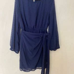Navy long sleeve wrap dress